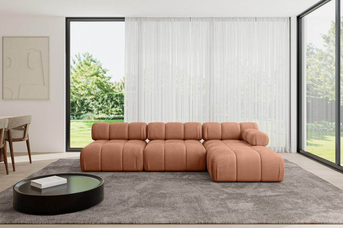 ECKSOFA modulares Sofa Razon-L2 - 285x160x70 cm Apricot Velours - Koralle, Holzwerkstoff/Textil (285/160cm) - ALTDECOR