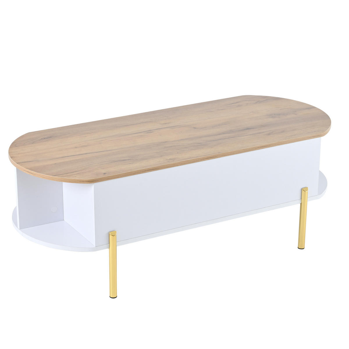 COUCHTISCH aus MDF 120x50x43 cm Weiß/Naturholz mit höhenverstellbarer Tischplatte und Stauraum - Weiß, Holzwerkstoff (120/50/43cm) - IVMEU