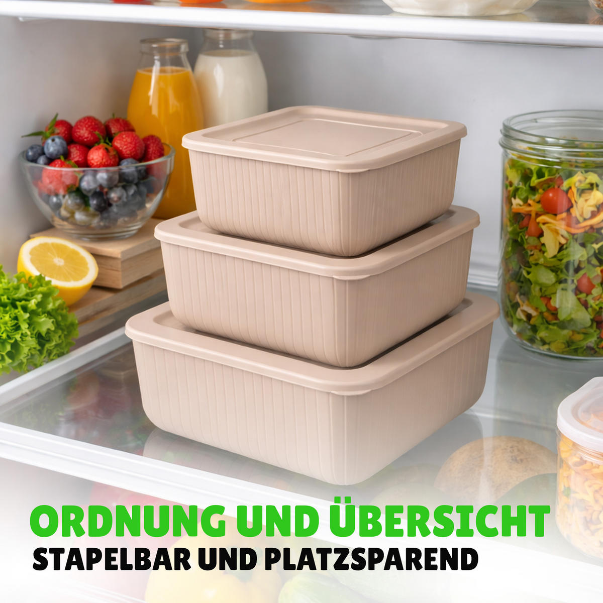 VORRATSDOSEN 3-teilig 0,5L/1L/1,5L Beige - Beige, Kunststoff - ProHome