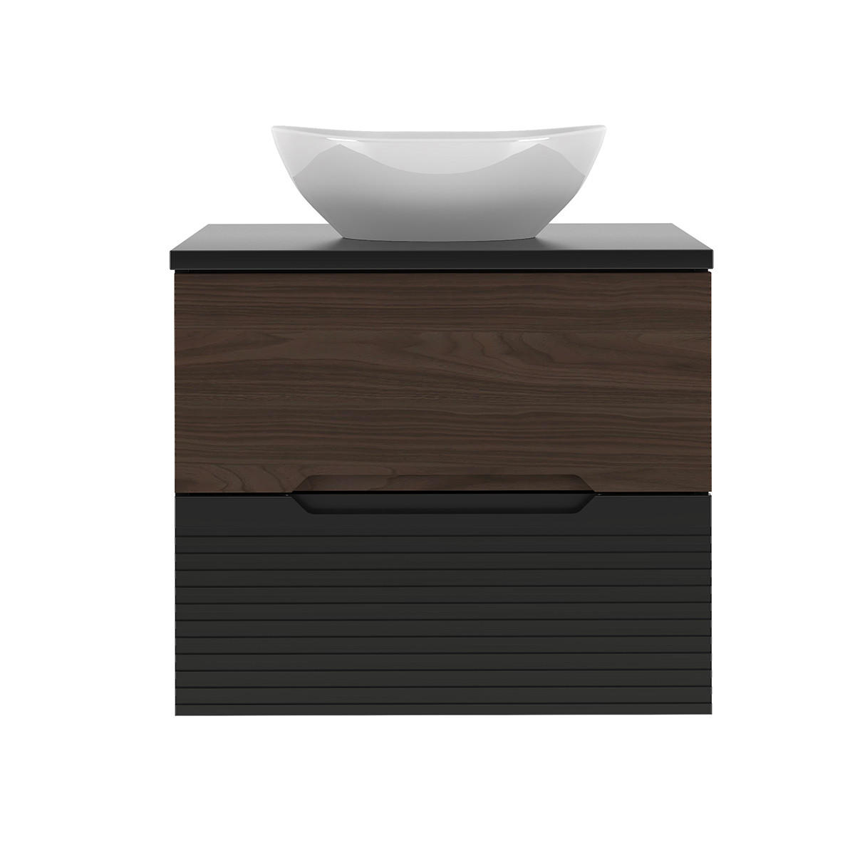 WASCHTISCH 60.6cm Sylla Schwarz und Holz - Schwarz, Holzwerkstoff (60.6/52.2/46.5cm) - Petits-meubles