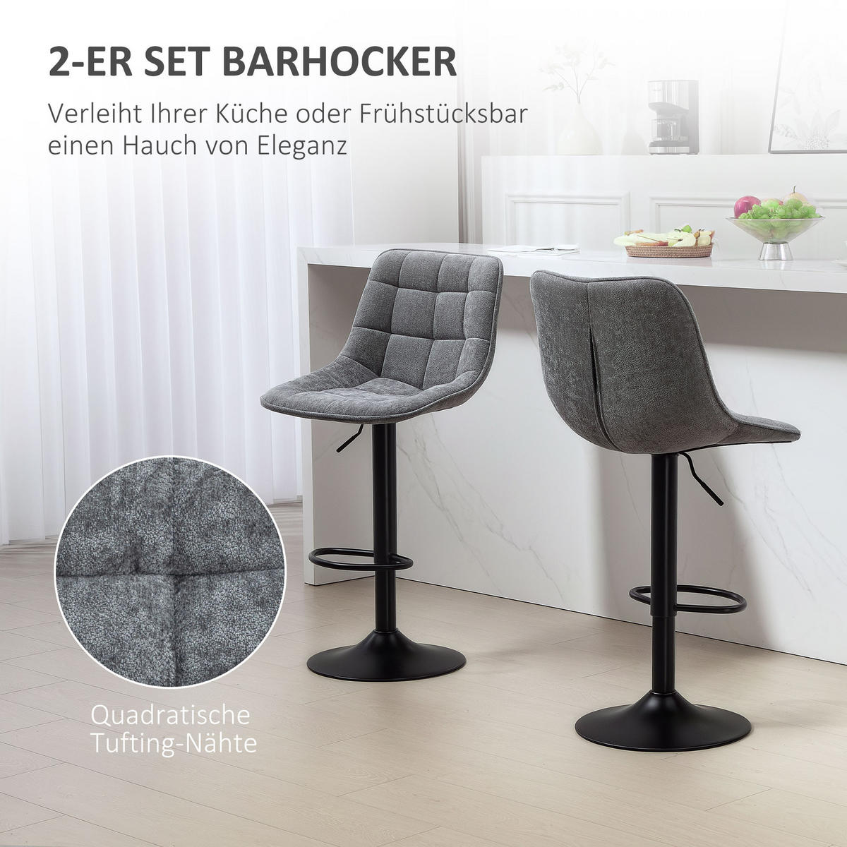 BARHOCKER 2er-Set, Gepolstert Barstuhl mit Lehne, Chenille-Optik Dunkelgrau - Dunkelgrau, Kunststoff (47/117/53cm) - HOMCOM