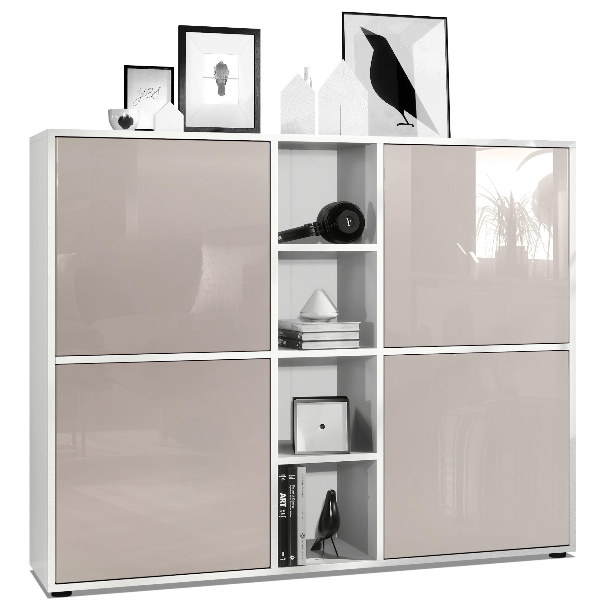 HIGHBOARD Cuba Türen in Sandgrau Hochglanz - Sandfarben, Holzwerkstoff (130.5/105.5/35.5cm) - Vladon