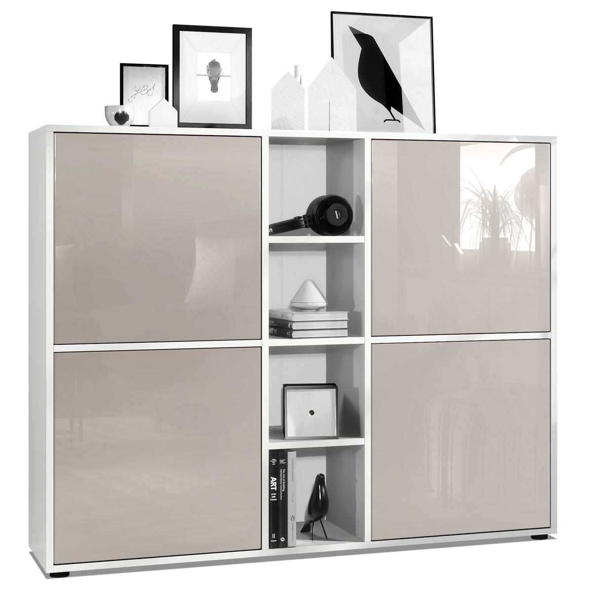 HIGHBOARD Cuba Türen in Sandgrau Hochglanz - Sandfarben, Holzwerkstoff (130.5/105.5/35.5cm) - Vladon