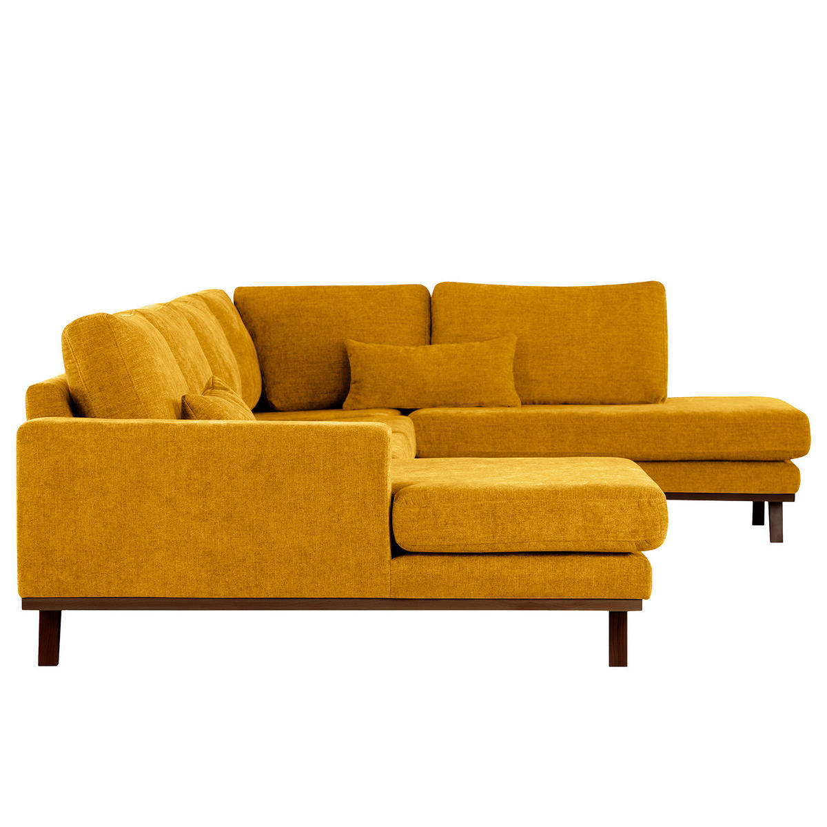 WOHNLANDSCHAFT mit Longchair - Gelb/Buchefarben, Buchenholz/Textil (371/81/219cm) - home24