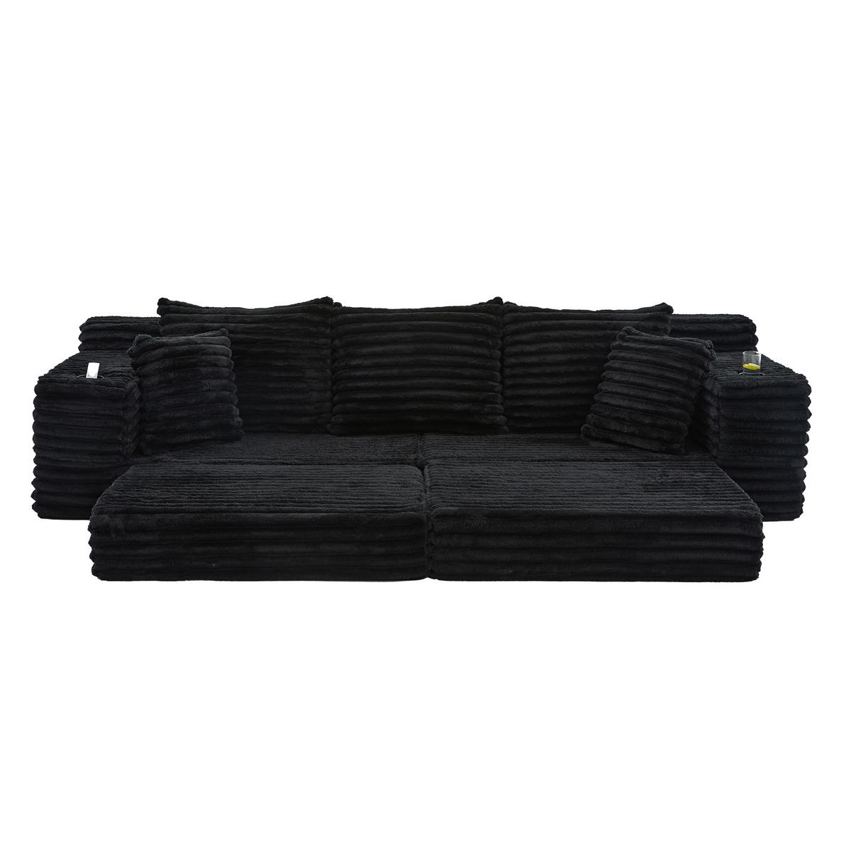 SCHLAFSOFA 273/98/87 cm Schwarz mit beidseitigen Taschen und Getränkehaltern - Schwarz, Textil (107.48/34.25/38.58cm) - Oxeza