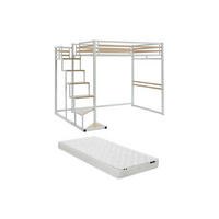 HOCHBETT mit Matratze - 140 x 200 cm - Metall & MDF - Weiß - JOGUI - Weiß/Naturfarben, Metall - Vente-Unique