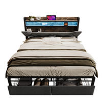 POLSTERBETT 160/200 cm in Grau Leinen mit 2 Schubladen, LED, USB und Type-C - Grau, Holzwerkstoff/Textil (160/200cm) - WISHDOR