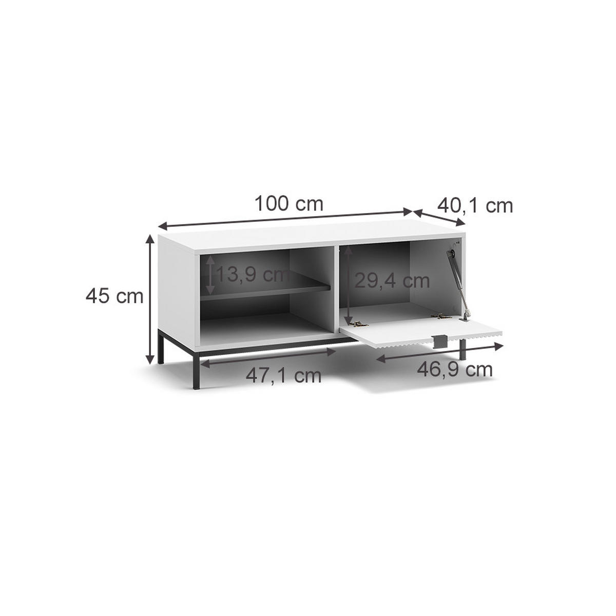 SCHUHSCHRANK Eliza Weiß 100 x 45 cm mit Klapptür - Weiß, Holzwerkstoff (100/45/40cm) - Vicco
