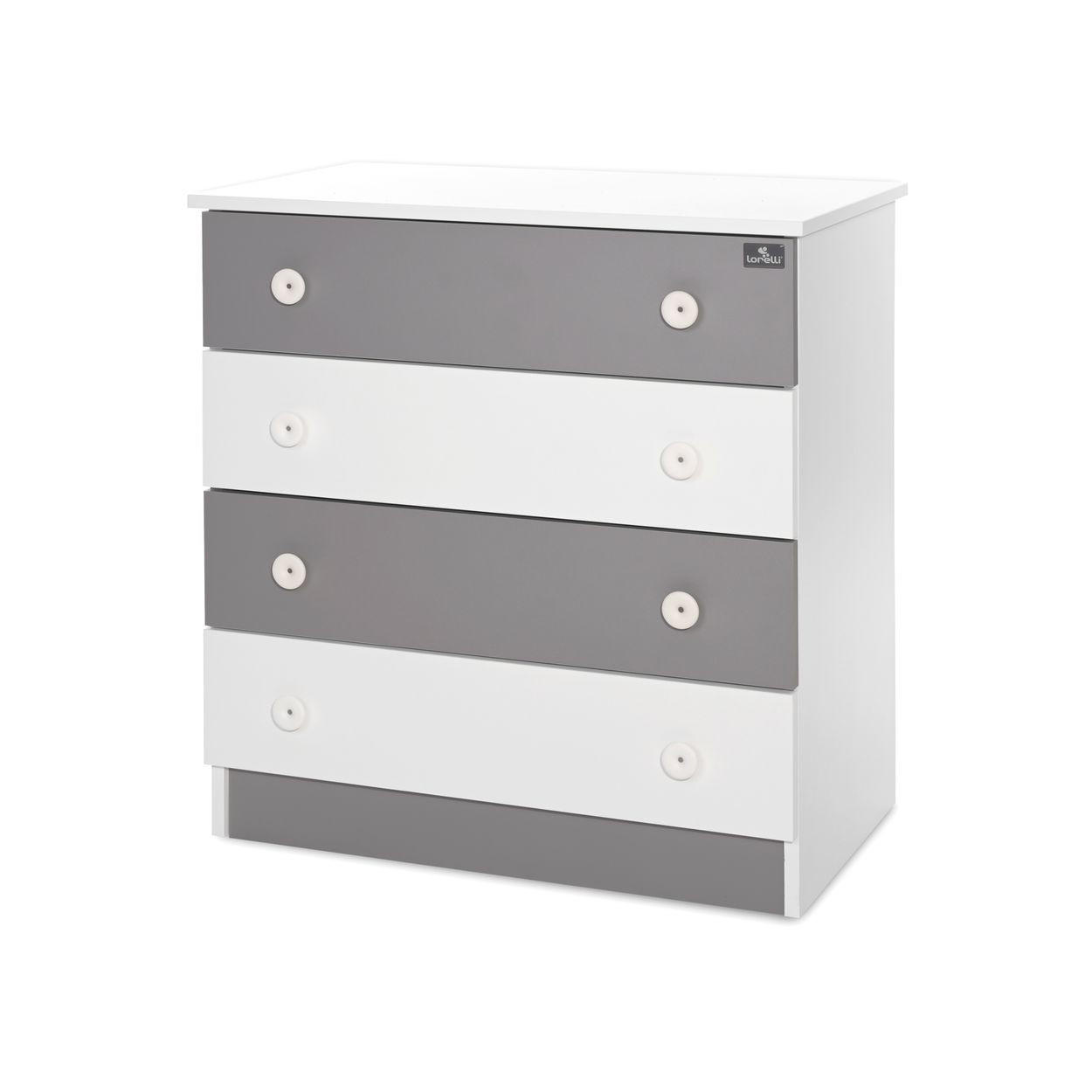 KOMMODE Dresser weiß dunkelgrau 81 x 50 cm, 4 große Schubladen, Melamin-Spanplatte, Kinderzimmer - Grau, Holzwerkstoff (50/86/81cm) - Lorelli