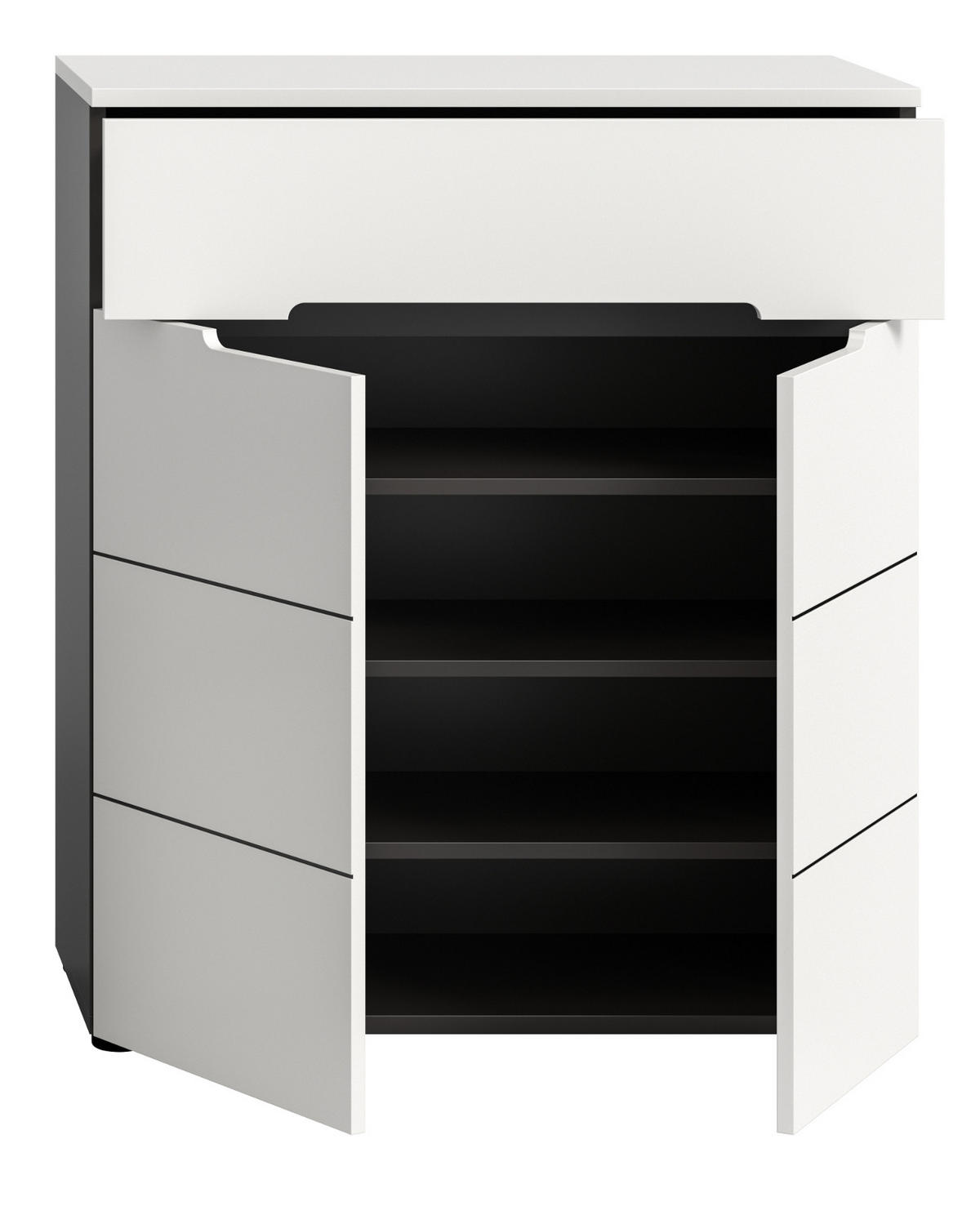 SCHUHKOMMODE weiß, grau, Flurkommode 80 x 94 cm mit Soft-Close, Cooper - Schwarz/Weiß, Holzwerkstoff/Kunststoff (80/94/37cm) - Inn.Furn