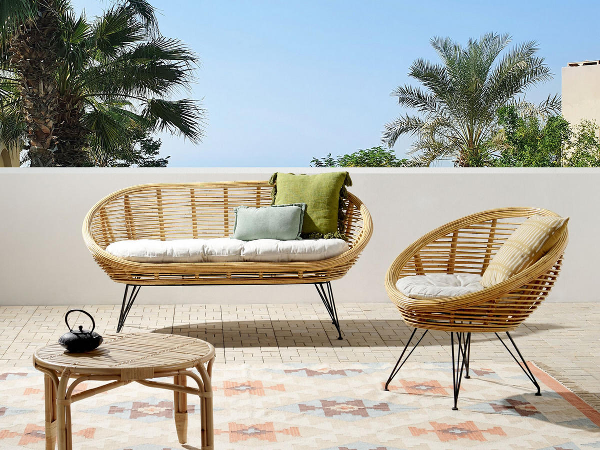 3-SITZER LOUNGE SET Rattan Hellbraun Maratea - Naturfarben, Naturmaterialien - Beliani