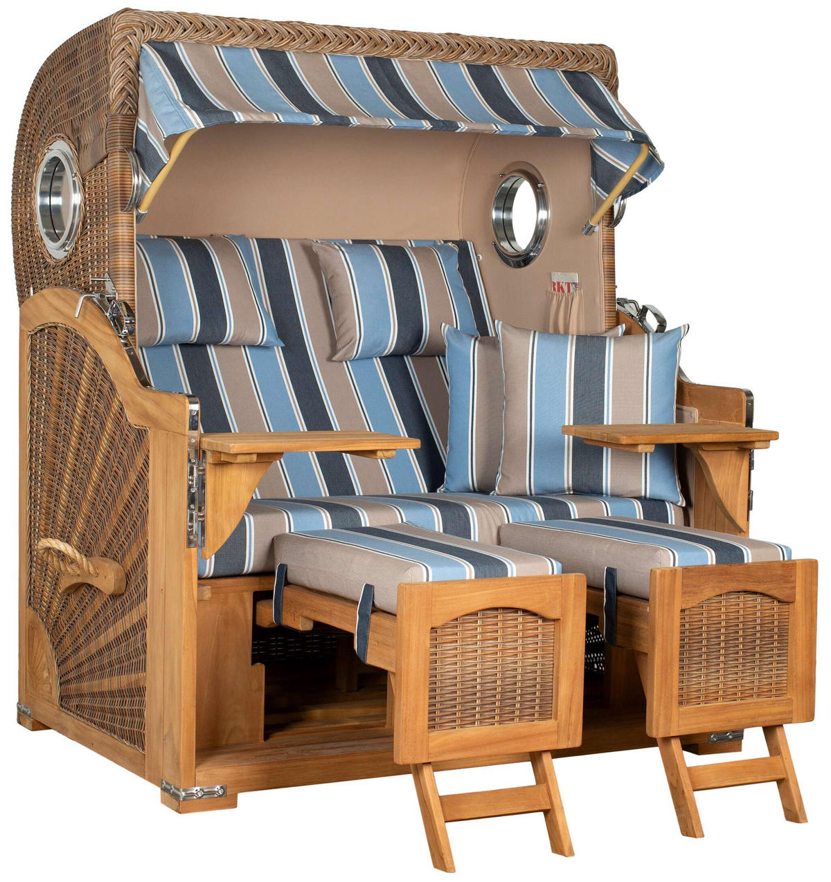 STRANDKORB XXL Düne Grande Teak Banana - Blaugrau/Braun, Metall (142/170/95cm) - Mr. Deko