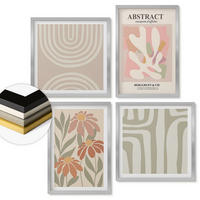 WANDBILDER 4er Set - 50x50 cm & 40x60 cm Silberner Rahmen - Abstrakte Pflanzenformen - Silberfarben, Kunststoff (50/50cm) - ArtPrintCave