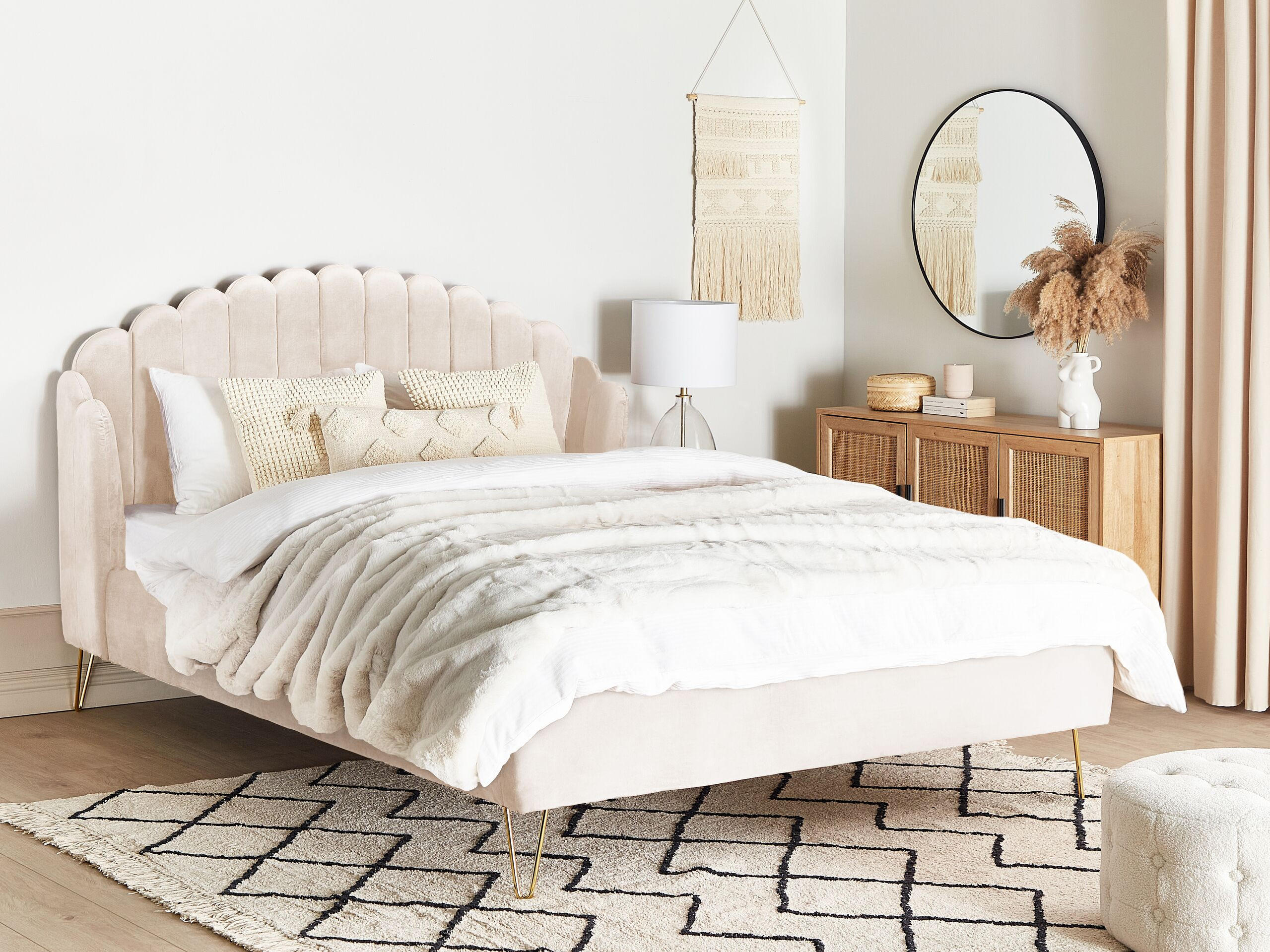 Thumbnail - Beliani Samtbett, Beige, Textil, 180x200 cm, Schlafzimmer, Betten