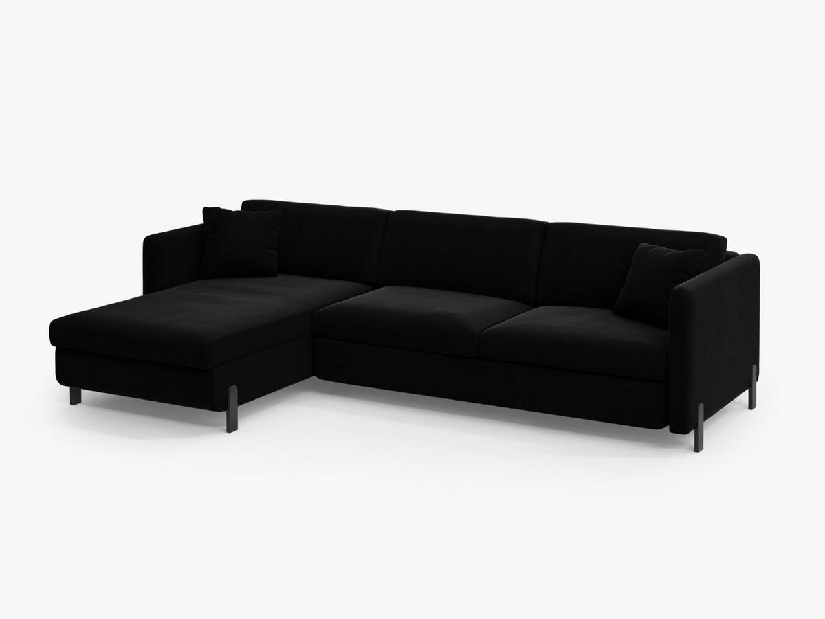 ECKSOFA ausklappbar links Gloria aus Samt schwarz 4 Sitzplätze - Schwarz, Textil (260/170cm) - Micadoni