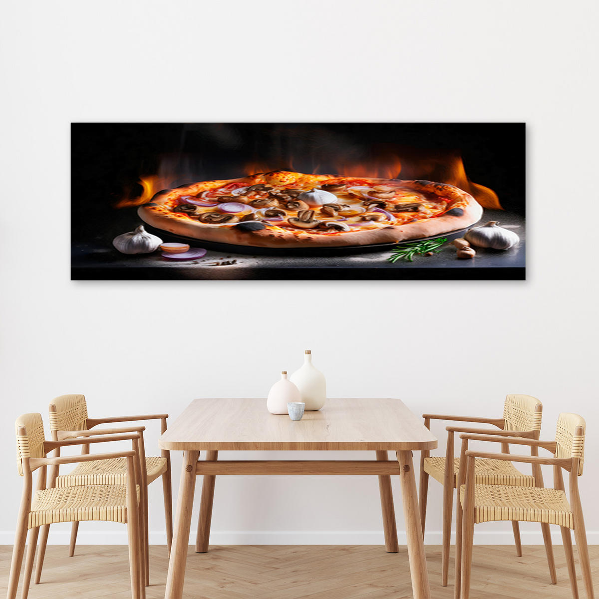 WANDBILD pizza food küchenrestaurant - Schwarz, Textil (90/30cm) - Feeby