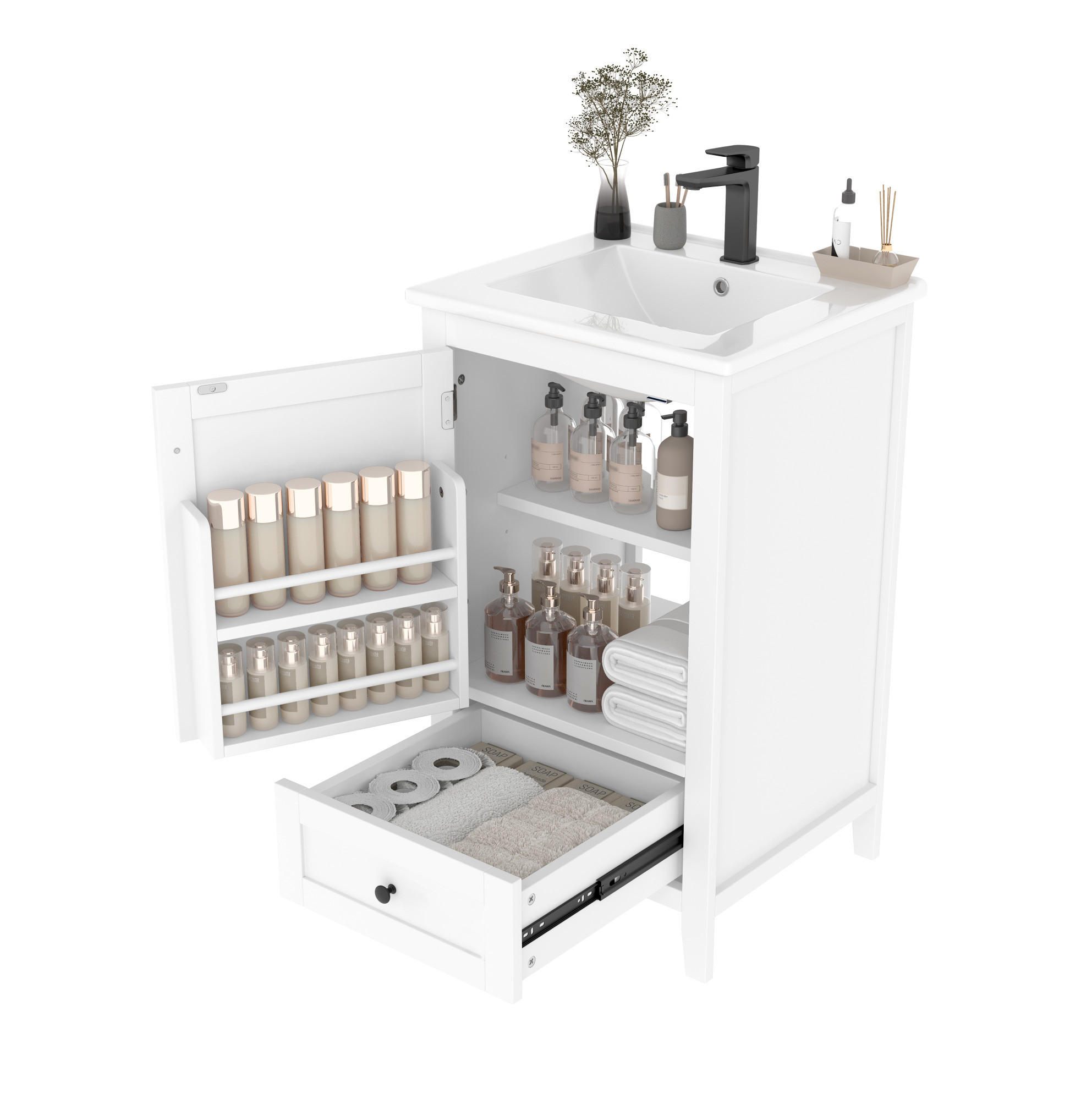 OKWISH KOUPELNOVÁ skříňka s umyvadlem 51/46/85 cm bílá z MDF a keramiky s tichou zásuvkou