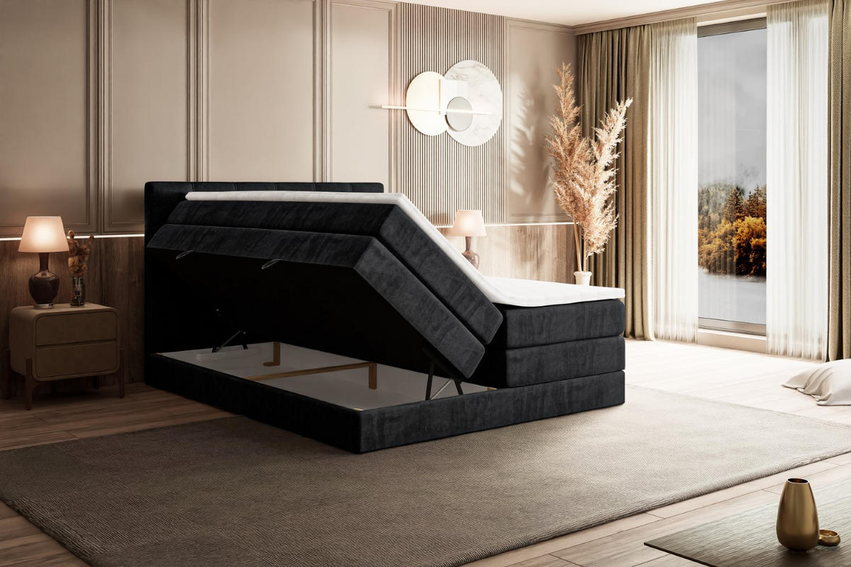 BOXSPRINGBETT MARCE KING - 160x200 - H3/H4 - Schwarz - Schwarz, Holzwerkstoff (160/200cm) - ALTDECOR