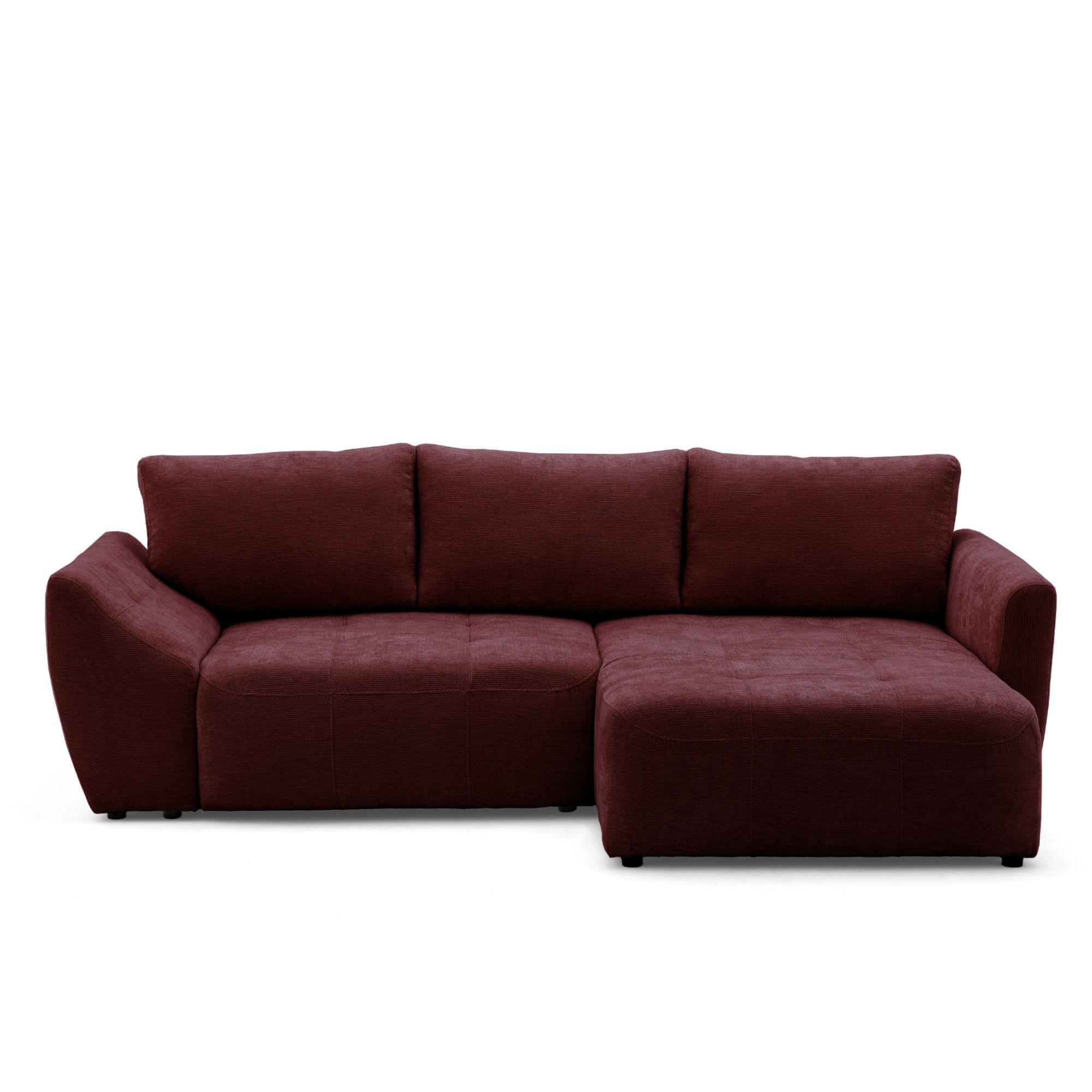 ECKSOFA NICE L Rechts mit Schlaffunktion 137x204 Chenille Rotwein - Schwarz/Dunkelrot, Holz/Textil (165/260cm) - Muffo