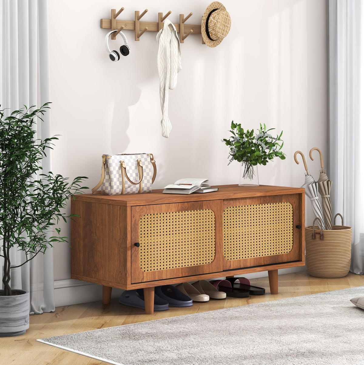 SCHUHSCHRANK 104/40/48 cm in Walnuss mit 2 Türen und verstellbarem Einlegeboden - Walnussfarben, Holzwerkstoff (104/48/40cm) - Flora Grace