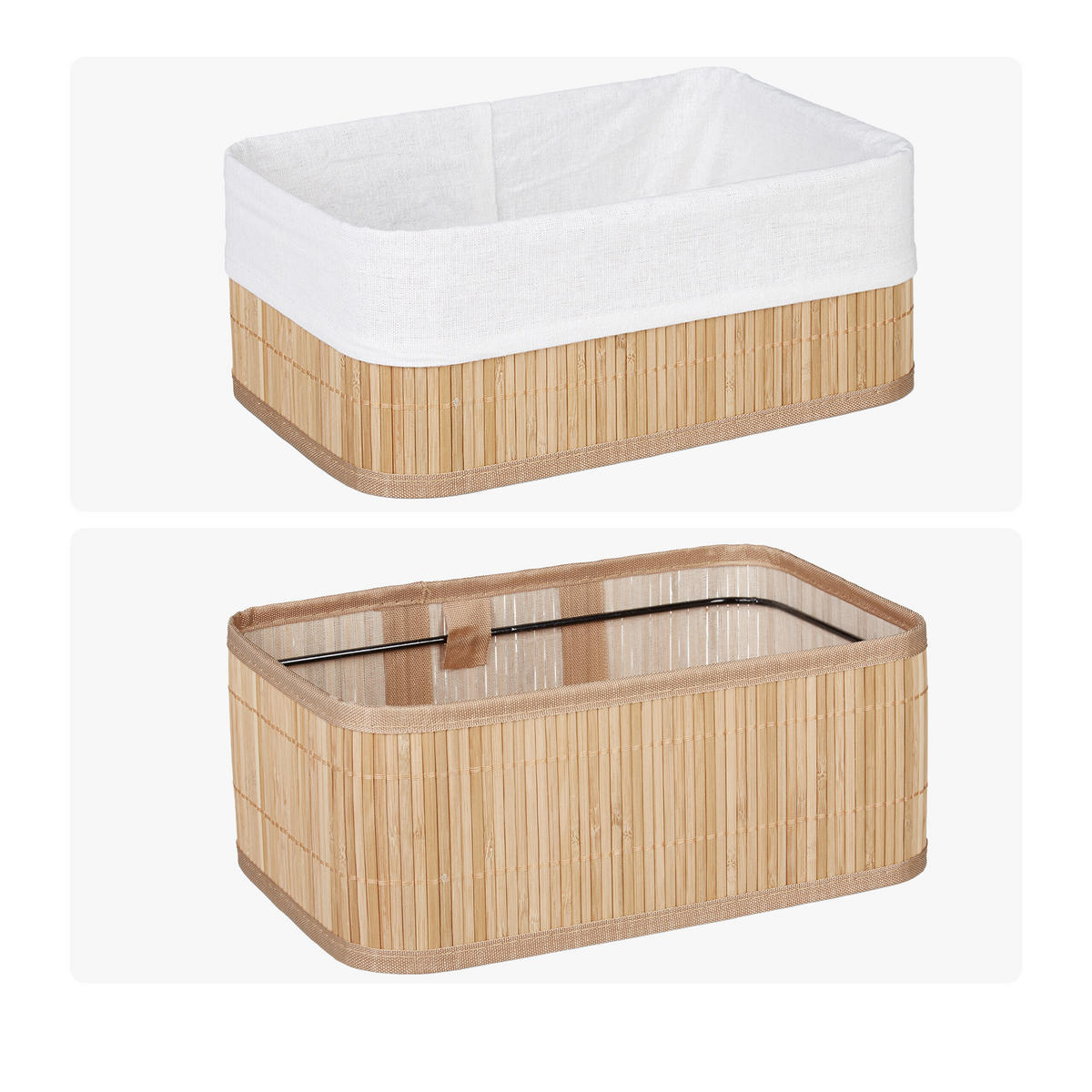 KOŠARA Naravna 3-delni-Set bambus - svetlo rjava, leseni material/tekstil (30/12.5/20cm) - Relaxdays