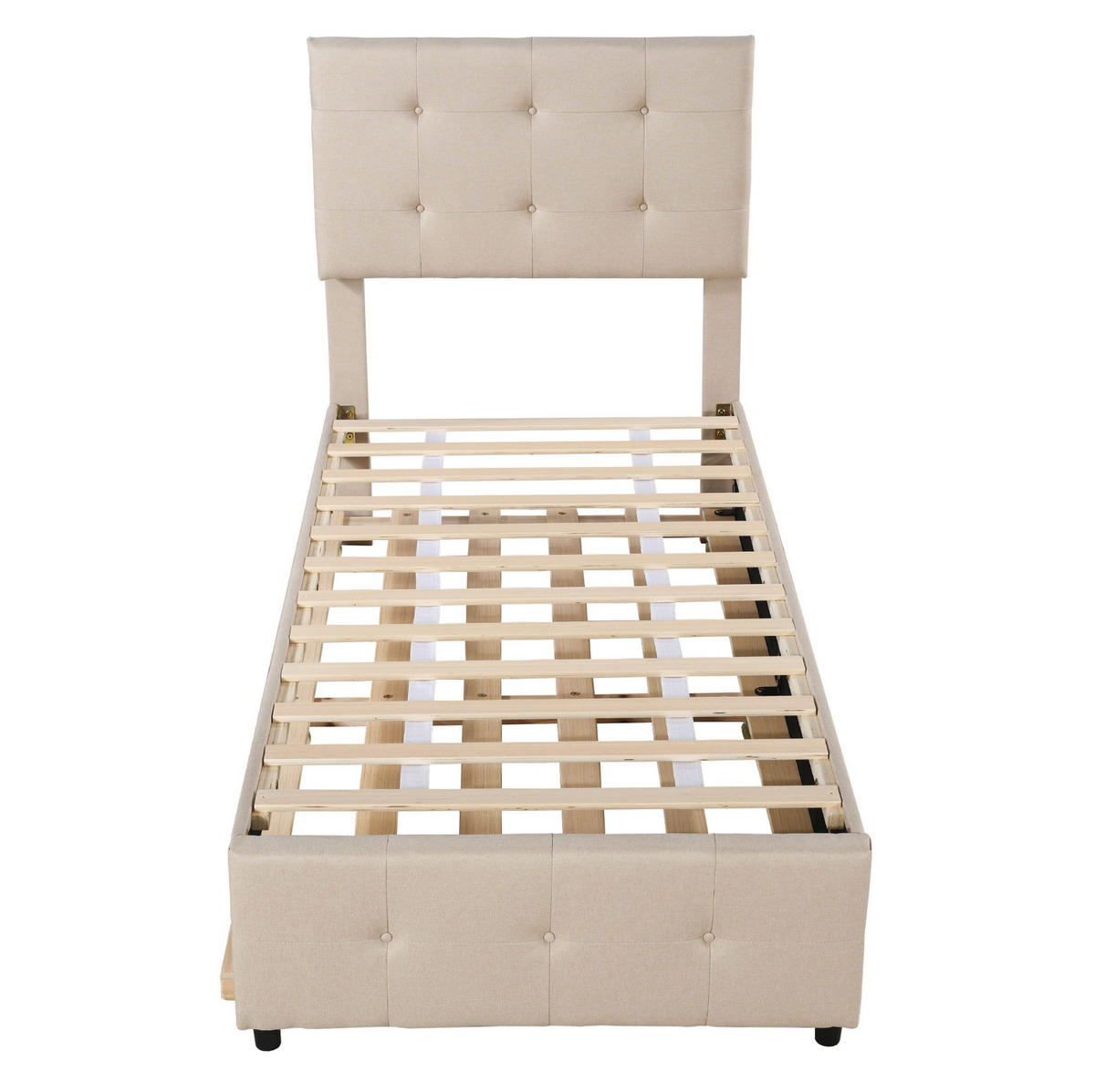 POLSTERBETT 90/200 cm Beige ausziehbares Kinderbett mit höhenverstellbarem Kopfteil - Beige, Textil (90/200cm) - OKWISH