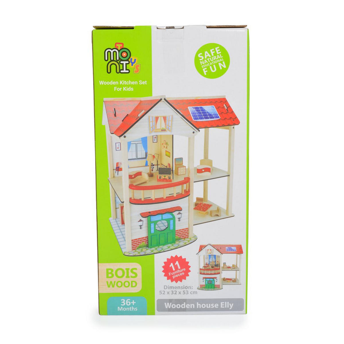 PUPPENHAUS Elly rot Holz, 11 Möbelstücke, 2 Etagen, 4 Zimmer, Küche, Bad, Türen, Puppe - Rot, Holz (32/53/53cm) - Moni