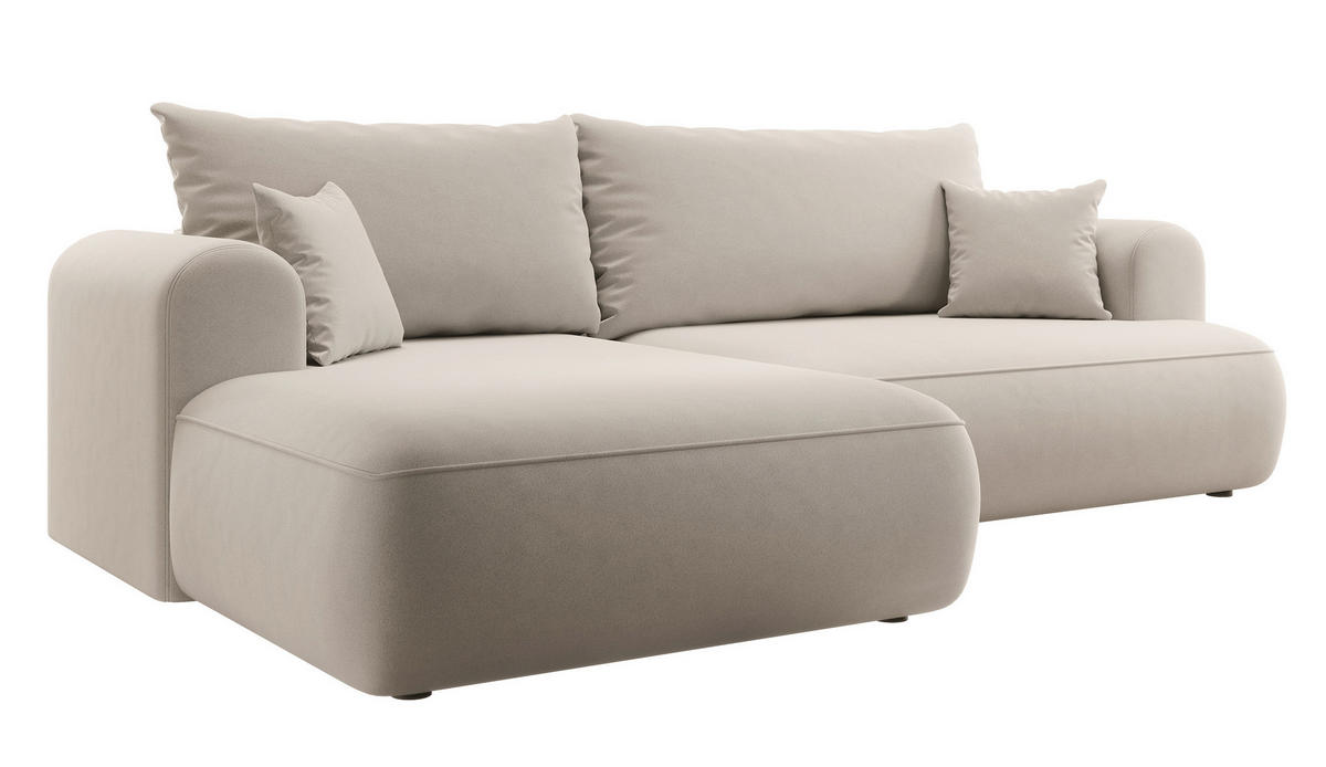 ECKSOFA Ovo Cremeweiß Velours - Creme/Schwarz, Kunststoff/Textil (260/165cm) - Selsey