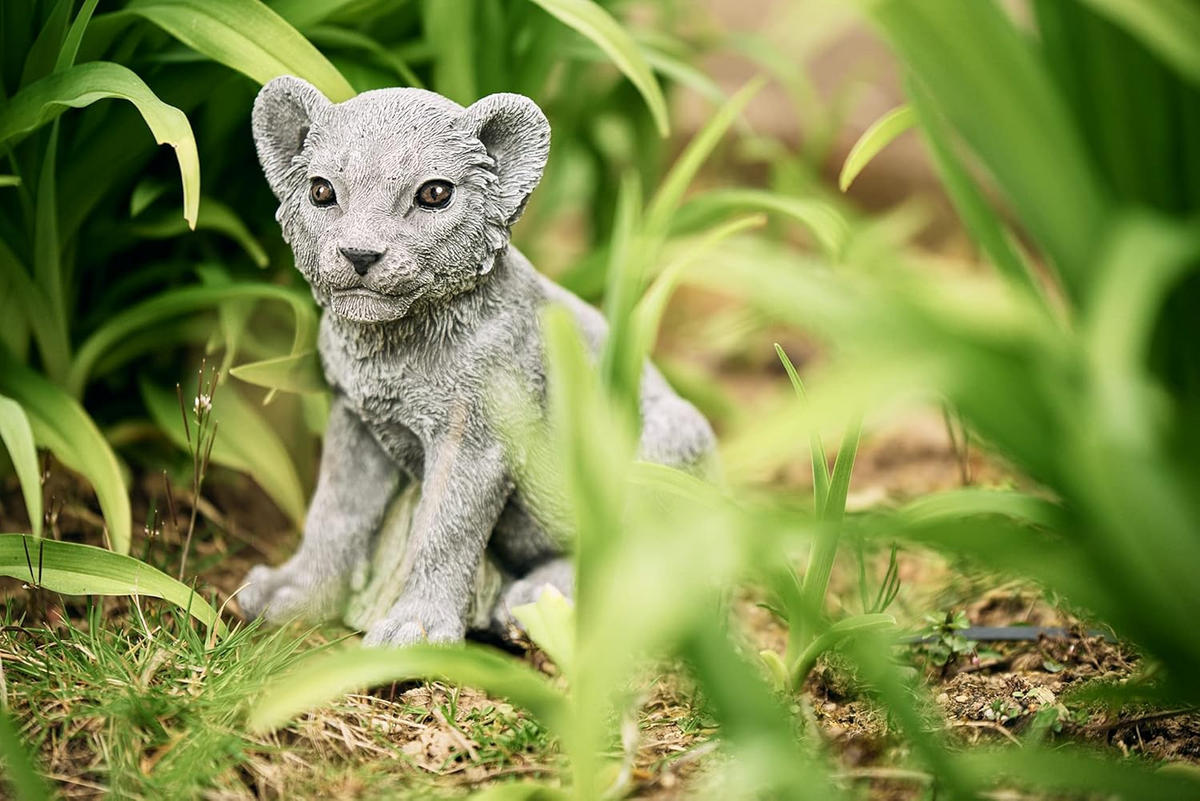 STEINFIGUR Löwe Löwenbaby frostfest wetterfest Steinguss - Grau, Stein (12/19/16cm) - stoneandstyle