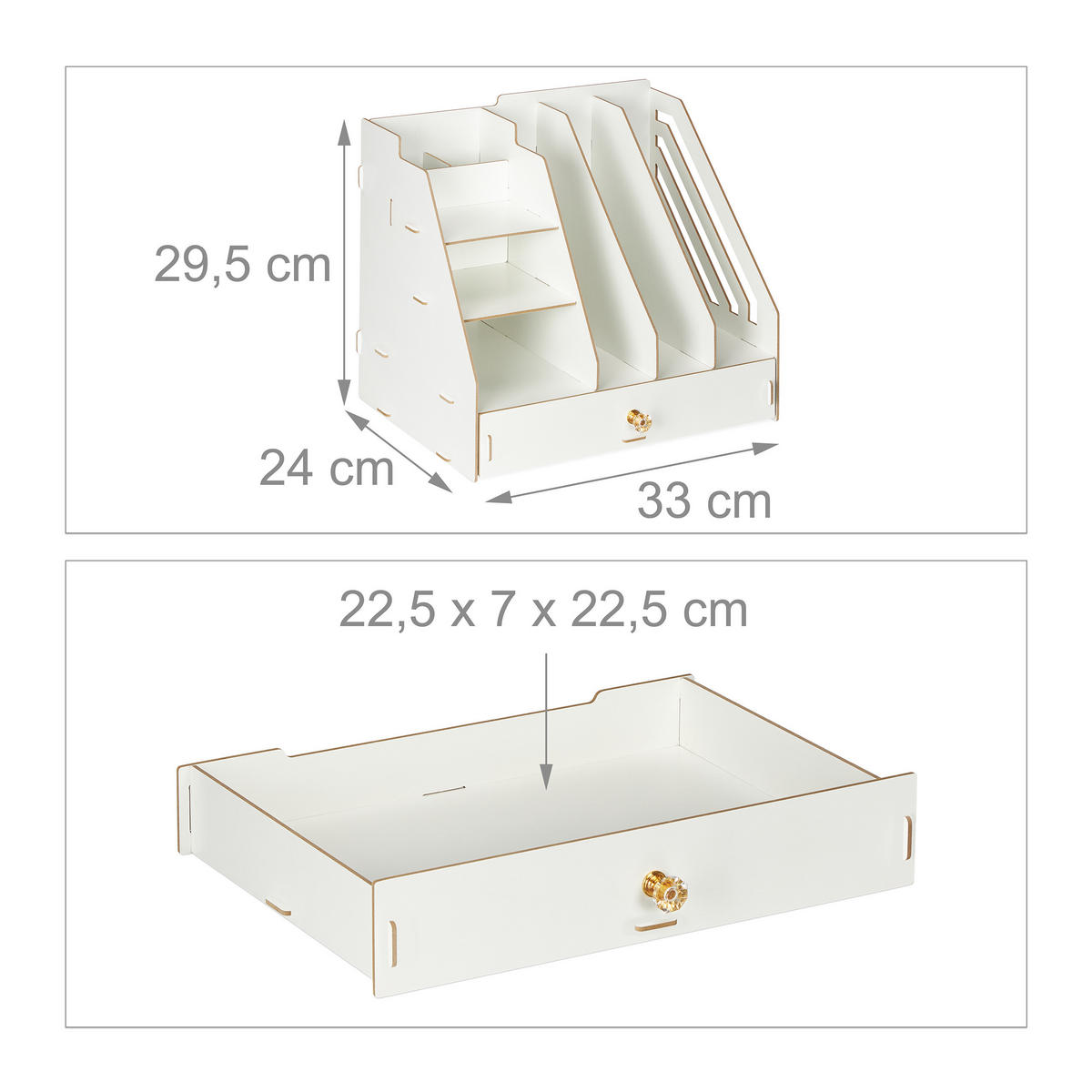 SCHREIBTISCH-ORGANIZER - Weiß, Holzwerkstoff (24/33/29.5cm) - Relaxdays