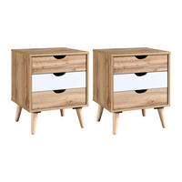 2ER-SET Nachttische mit 3 Schubladen - Holzfarben & Weiß - LURVIA - Naturfarben, Holz (45/57/40.5cm) - Vente-Unique