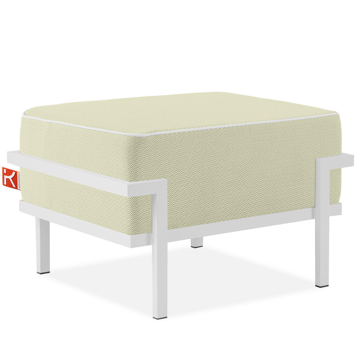 GARTENLOUNGE-HOCKER TRIGLO auf Metallfüßen, Modern, Weiß - Weiß/Hellgrün, Textil/Metall (69/44/54cm) - KONSIMO®