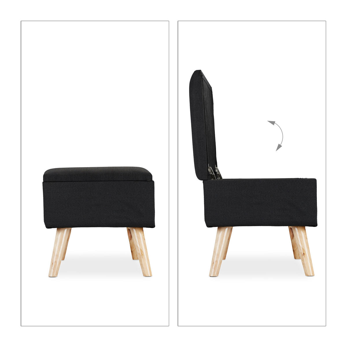 SITZBANK - Schwarz, Holz/Holzwerkstoff (79.5/39.5/39.5cm) - Relaxdays