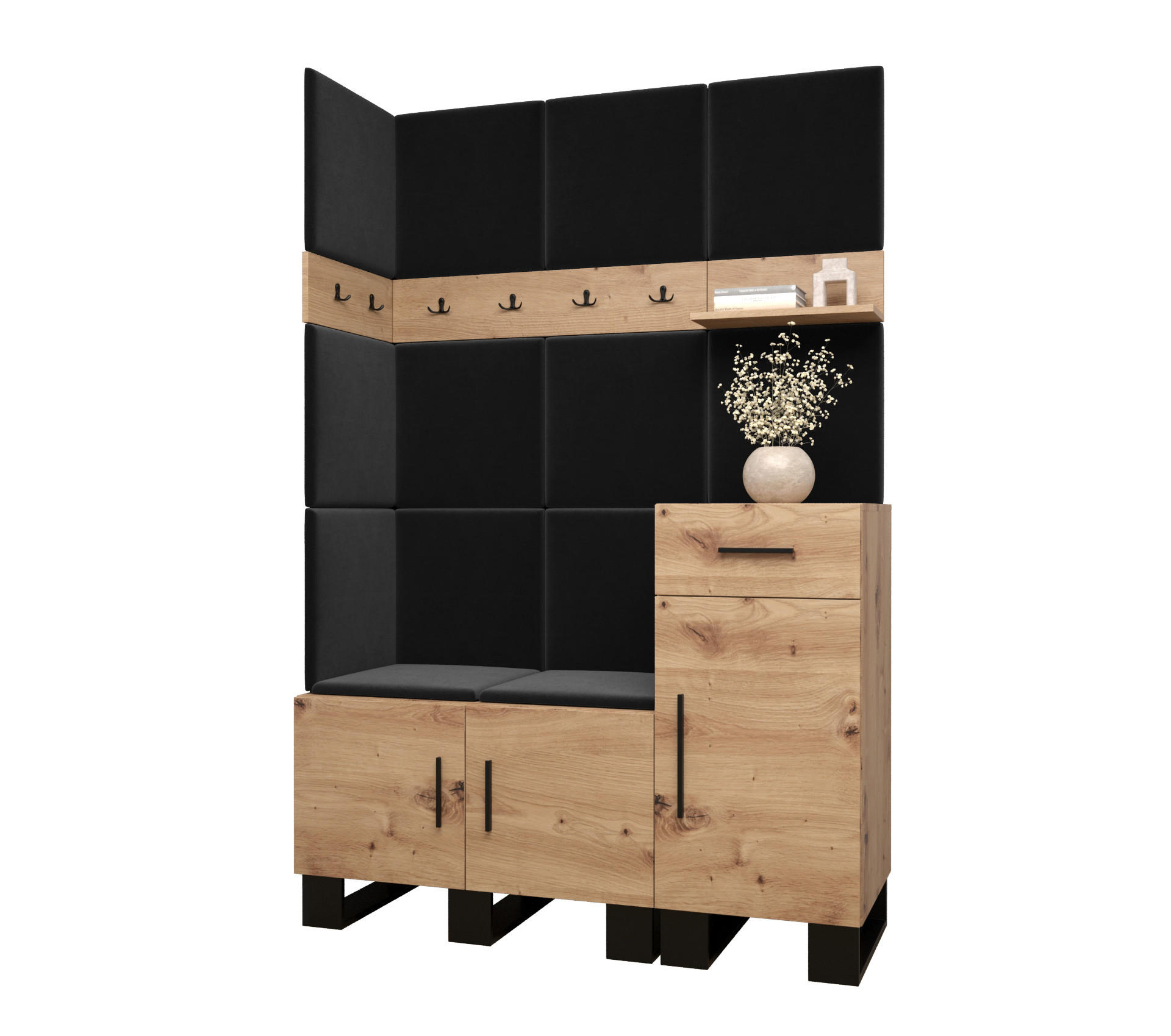Abiks Möbel Garderoben-Set Eiche Artisan, Dunkelgrau 126x196x45.6 cm
