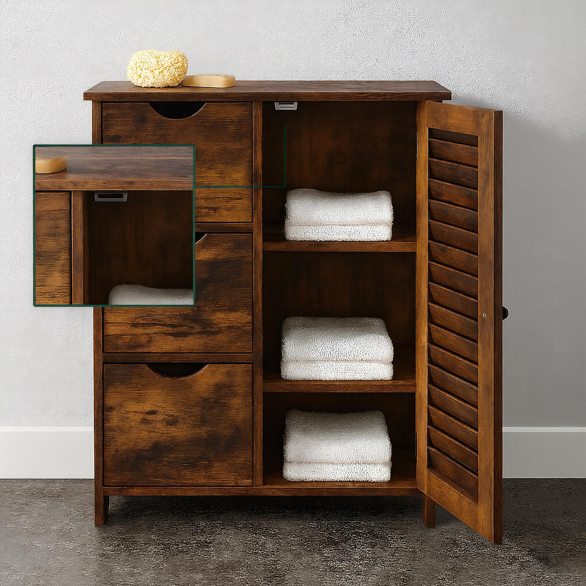 KOUPELNOVÁ skříň - černá/hnědá, kov/kompozitní dřevo (60/80/30cm) - Relaxdays