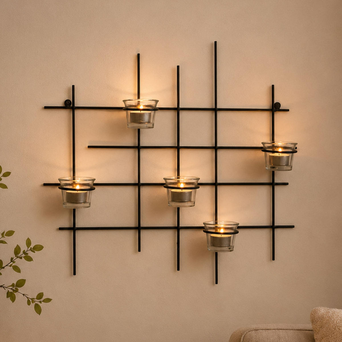 WANDTEELICHTHALTER Metall Leuchter 5XXL Wandkerzenhalter 50 cm - Schwarz, Metall (46.5cm) - DanDiBo