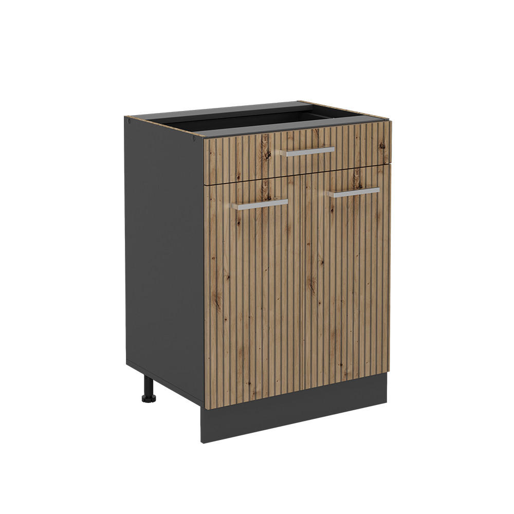 KÜCHENUNTERSCHRANK R-Line Artisan-Eiche 60 cm mit Schublade, ohne AP - Anthrazit/Eiche Artisan, Holzwerkstoff (60/81.6/46cm) - Vicco