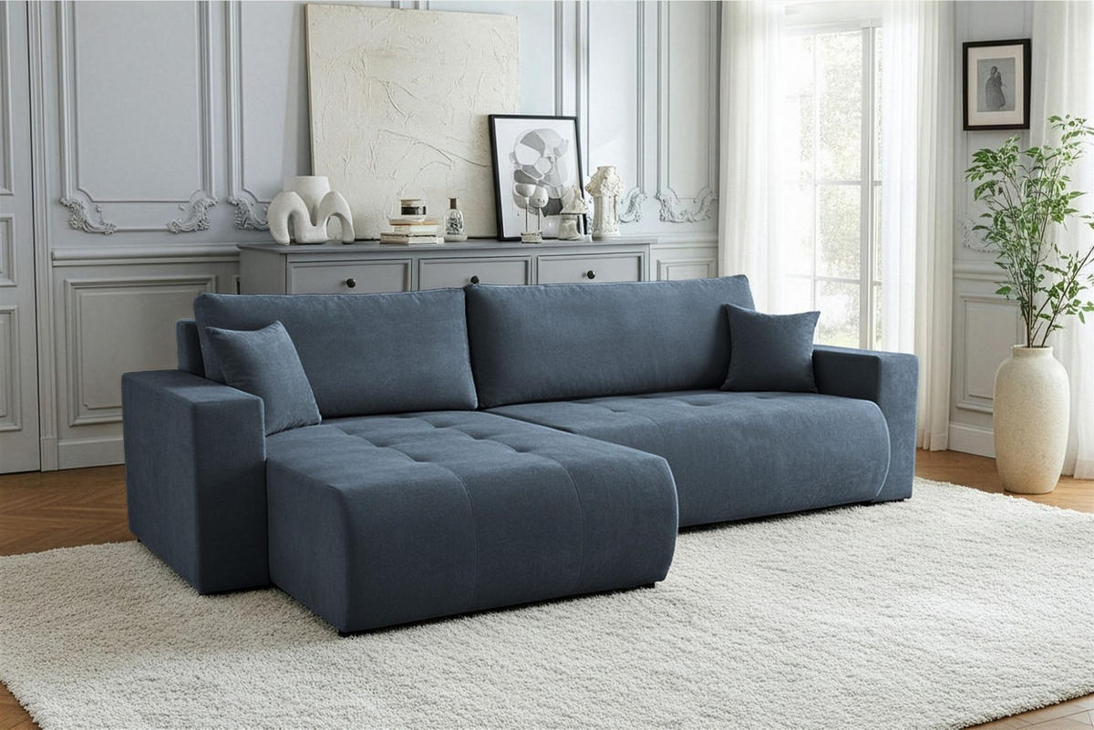 ECKSOFA Armari Mit Schlaffunktion - Blau, Holzwerkstoff/Textil (277/154cm) - Fun Möbel