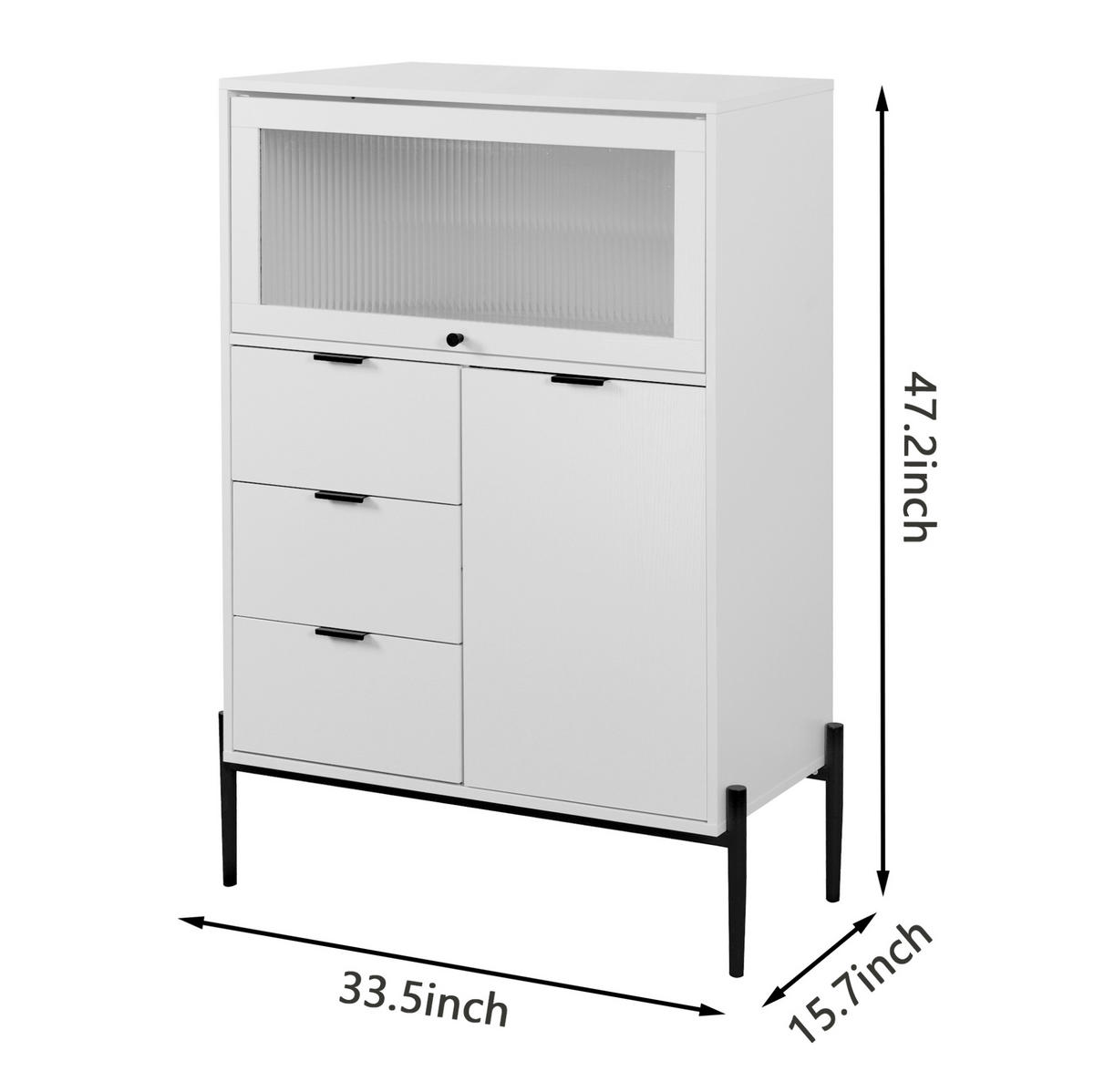 SIDEBOARD 85/40/120 cm in Weiß mit 3 Schubladen und Glastür - Weiß, Holzwerkstoff (85/120/40cm) - BEAOK