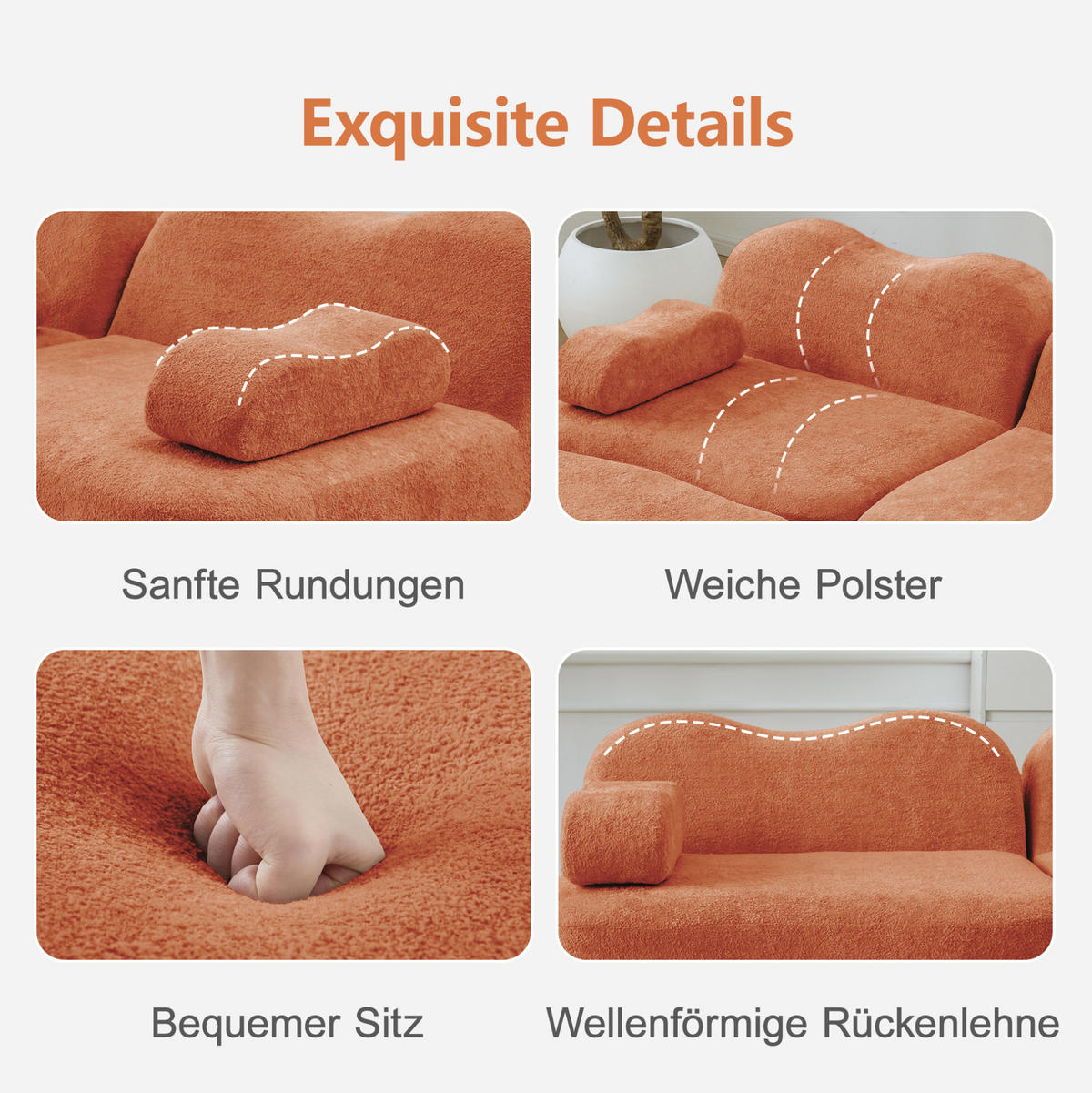 ECKSOFA 192/167/70 cm Orange aus Samt mit Ottomanen und modularem Design - Orange, Textil (167/192cm) - OKWISH