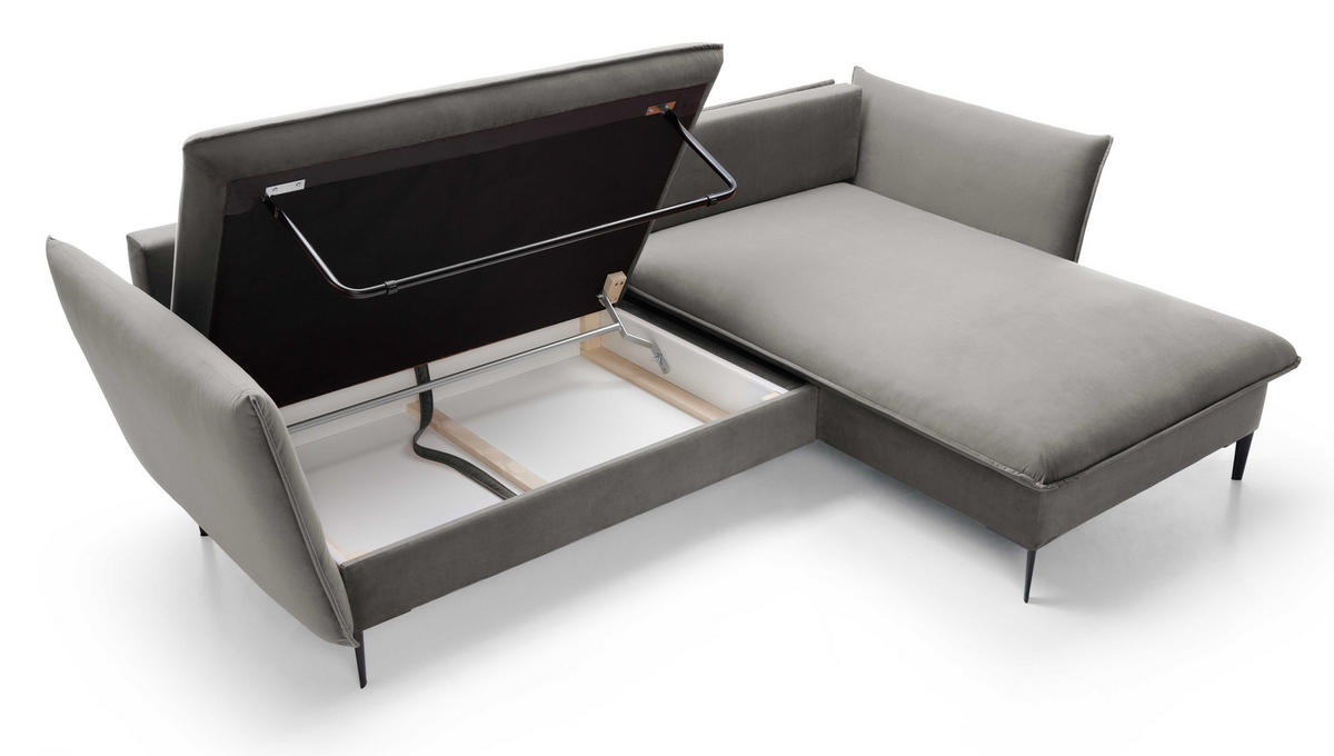 ECKSOFA Flavio mit Schlaffunktion, Bettkasten 260 cm, Rechts, Dunkelgrau - Dunkelgrau, Holz (167/258cm) - Emporius