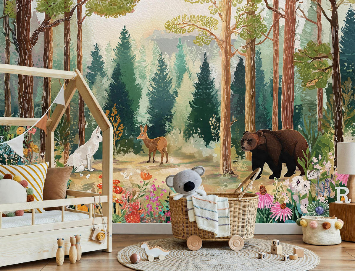 FOTOTAPETE Kinderzimmer Wald Bäume 400x280 - Multicolor, Papier (400/280cm) - Wallarena