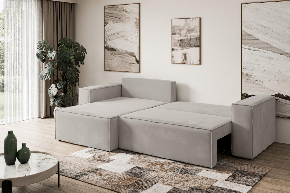 ECKSOFA mit Schlaffunktion und Bettkasten CELTIC-XL - 277x143x83 cm Hellbraun Velours - Hellbraun/Schwarz, Holzwerkstoff/Kunststoff (277/143cm) - ALTDECOR
