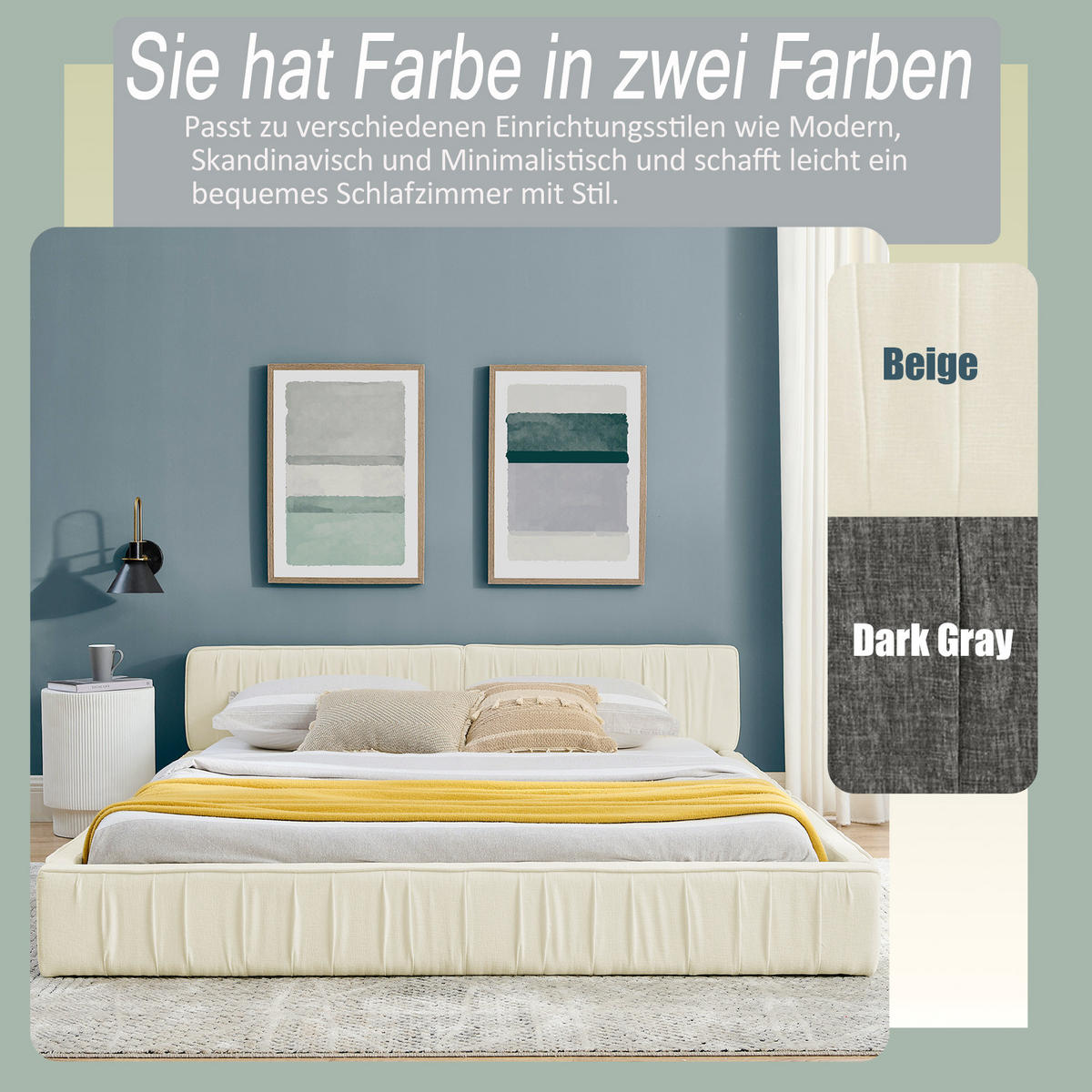 POLSTERBETT 160x200 cm Chenille Holzrahmen beige - Beige, Kunststoff (160/200cm) - LEBENLANG