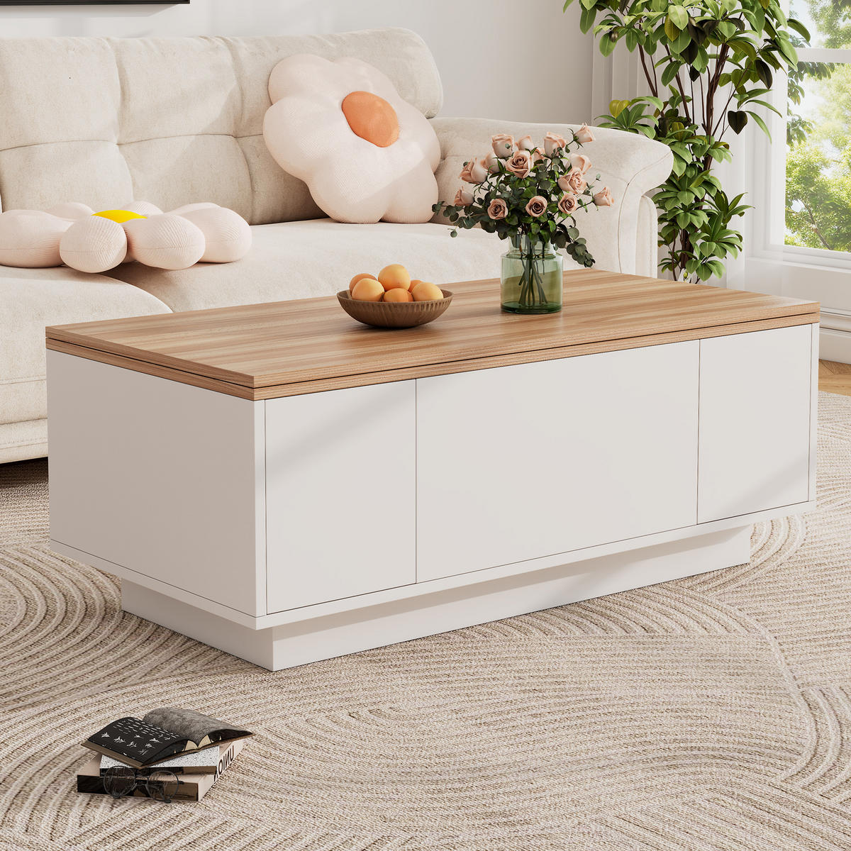 COUCHTISCH Wohnzimmertisch mit Hebefunktion und 2 Platten, Stauraum, 50kg Tragkraft Holzoptik modernes Design Weiß - Weiß, Holzwerkstoff (100/50/55.5cm) - EVRYAE