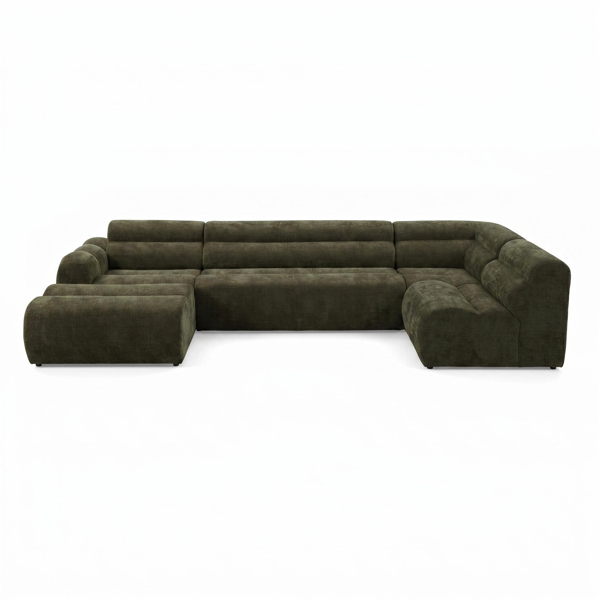 6-SITZER modulares Wohnlandschaft U XXL VEER SET 5 Rechts, 368 x 175 cm, Chenille Webstoff Grün - Schwarz/Grün, Holz/Kunststoff (175/75/368cm) - Muffo
