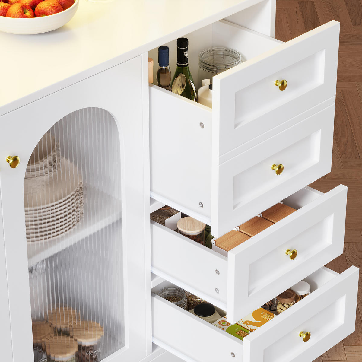 KÜCHENSCHRANK 120x40x188Cm LED 4 Türen Landhausstil - Weiß, Holzwerkstoff (120/188/40cm) - FLIEKS