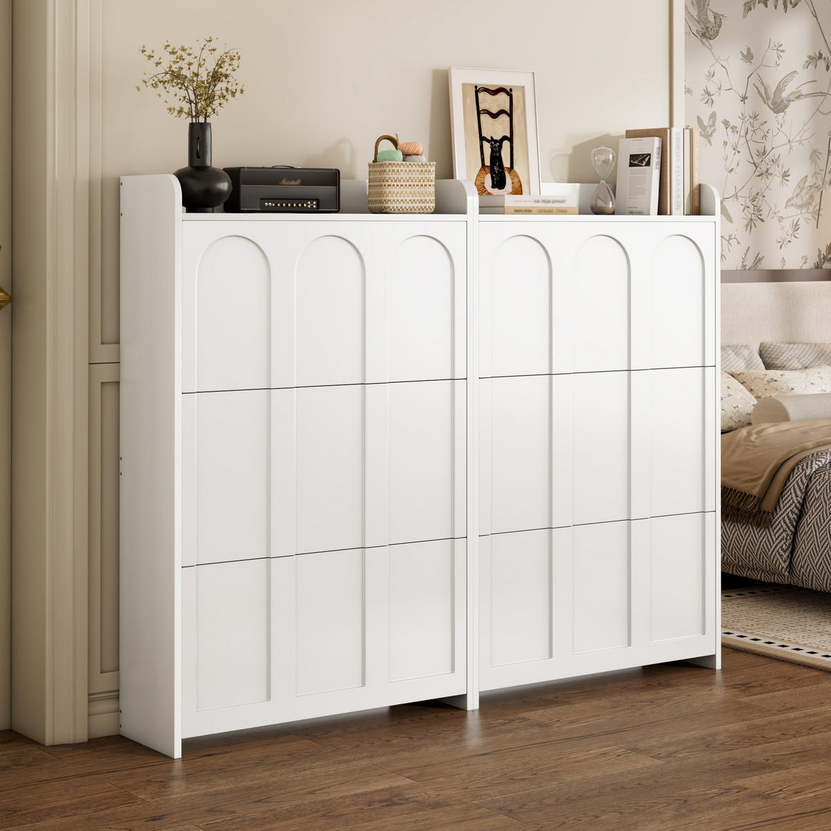SCHUHSCHRANK Weiß MDF 12 Fächer 2-teilig Set Stauraum - Weiß, Holzwerkstoff (25/120/70cm) - FLIEKS