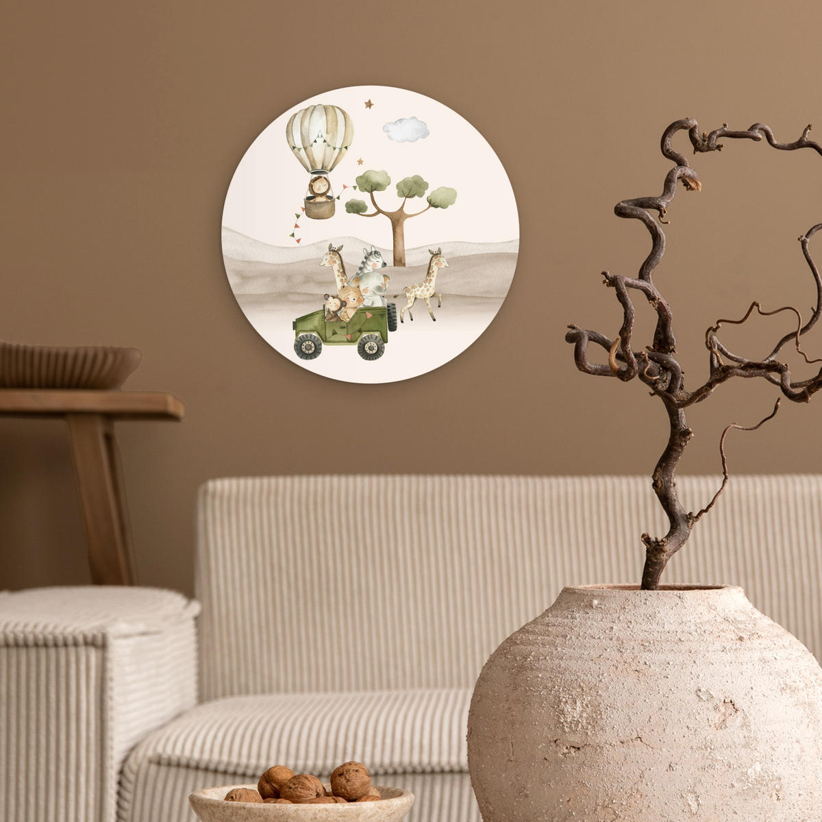 WANDBILD Wilde Tiere - Safari - Aquarell - Heißluftballon 30x30 cm - Beige, Kunststoff (30/30cm) - MuchoWow
