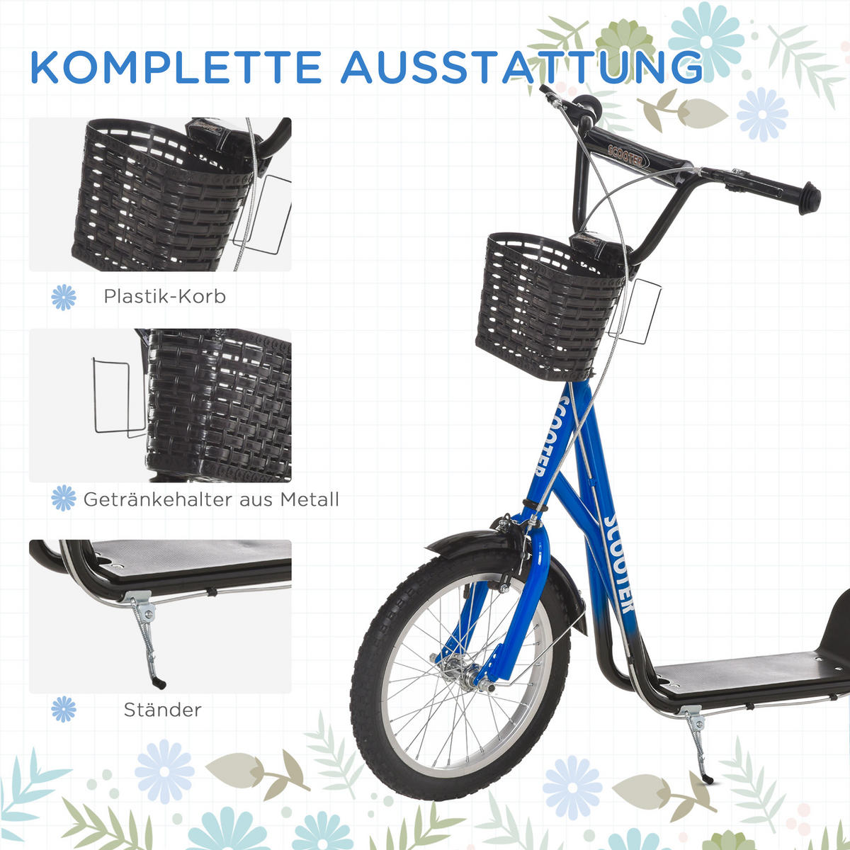 KINDERROLLER, Rosa+Weiß/Rosa+Weiß, Metall+ PP-Kunststoff - Blau, Metall (139/58/96cm) - HOMCOM